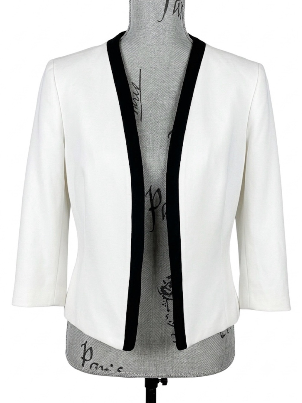 Nine West Off-White Black Trim Open Front Blazer Jacket 6